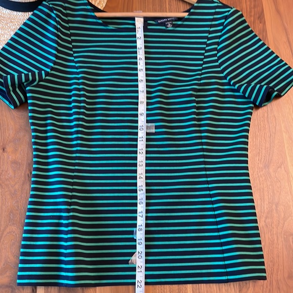 Banana Republic Navy Green Striped Knit Blouse Size 12 - Picture 3 of 6